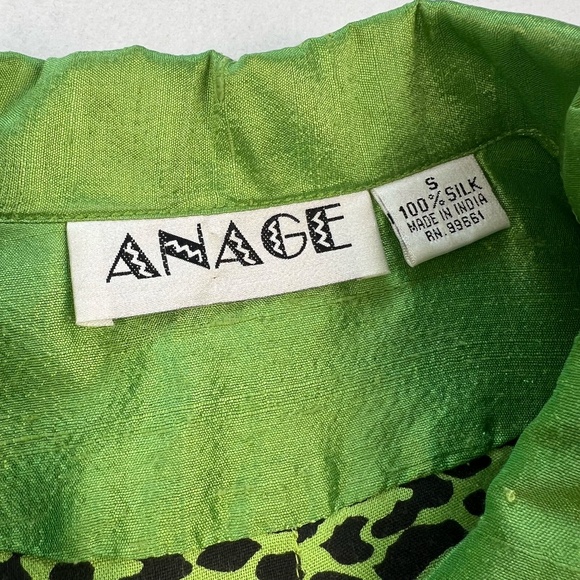 VINTAGE 90s Anage 100% Silk Women Jacket Blazer Embroider Green Christmas SMALL - Picture 10 of 16